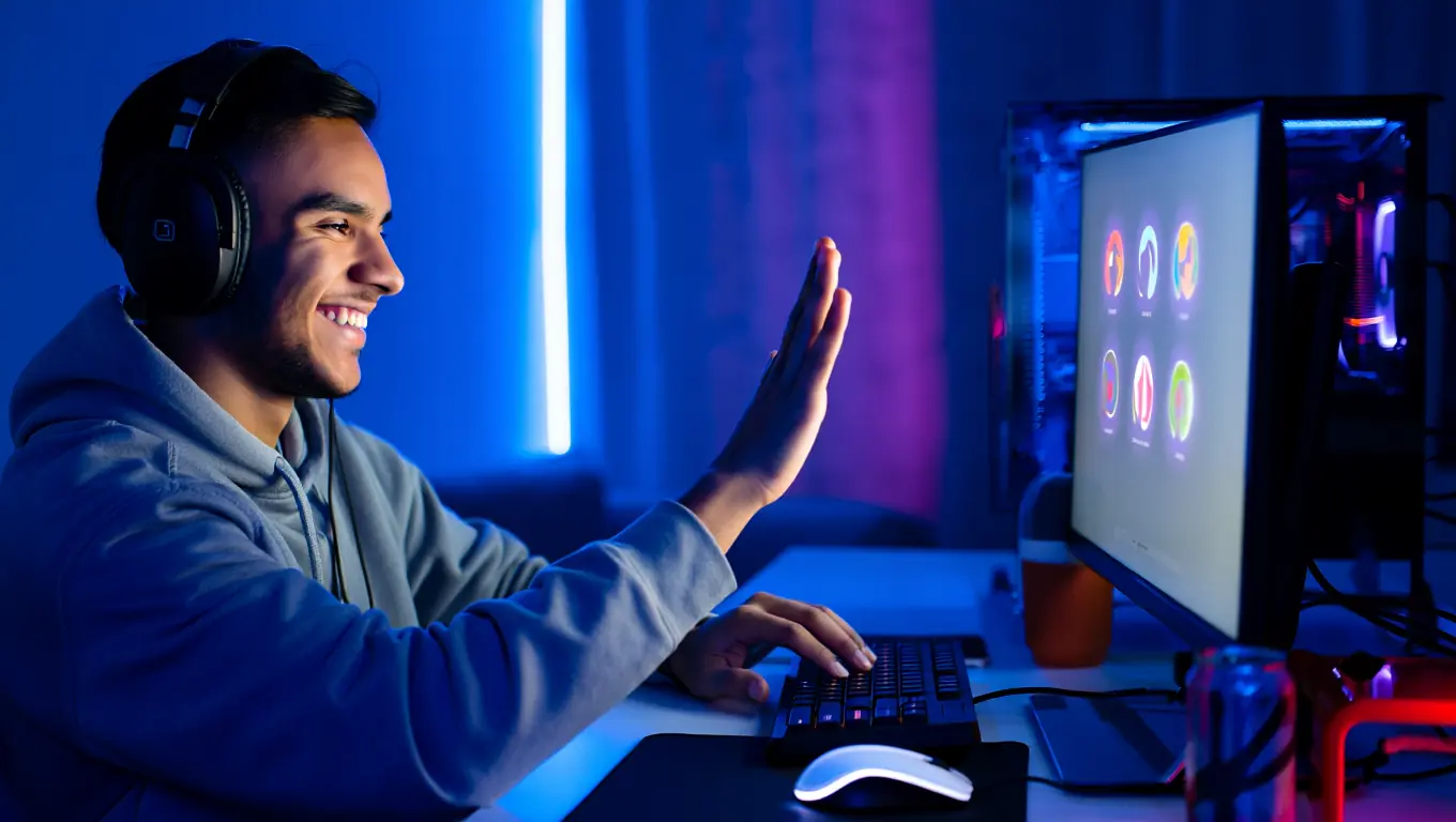 Happy Gamer Winning Looking For Group Game